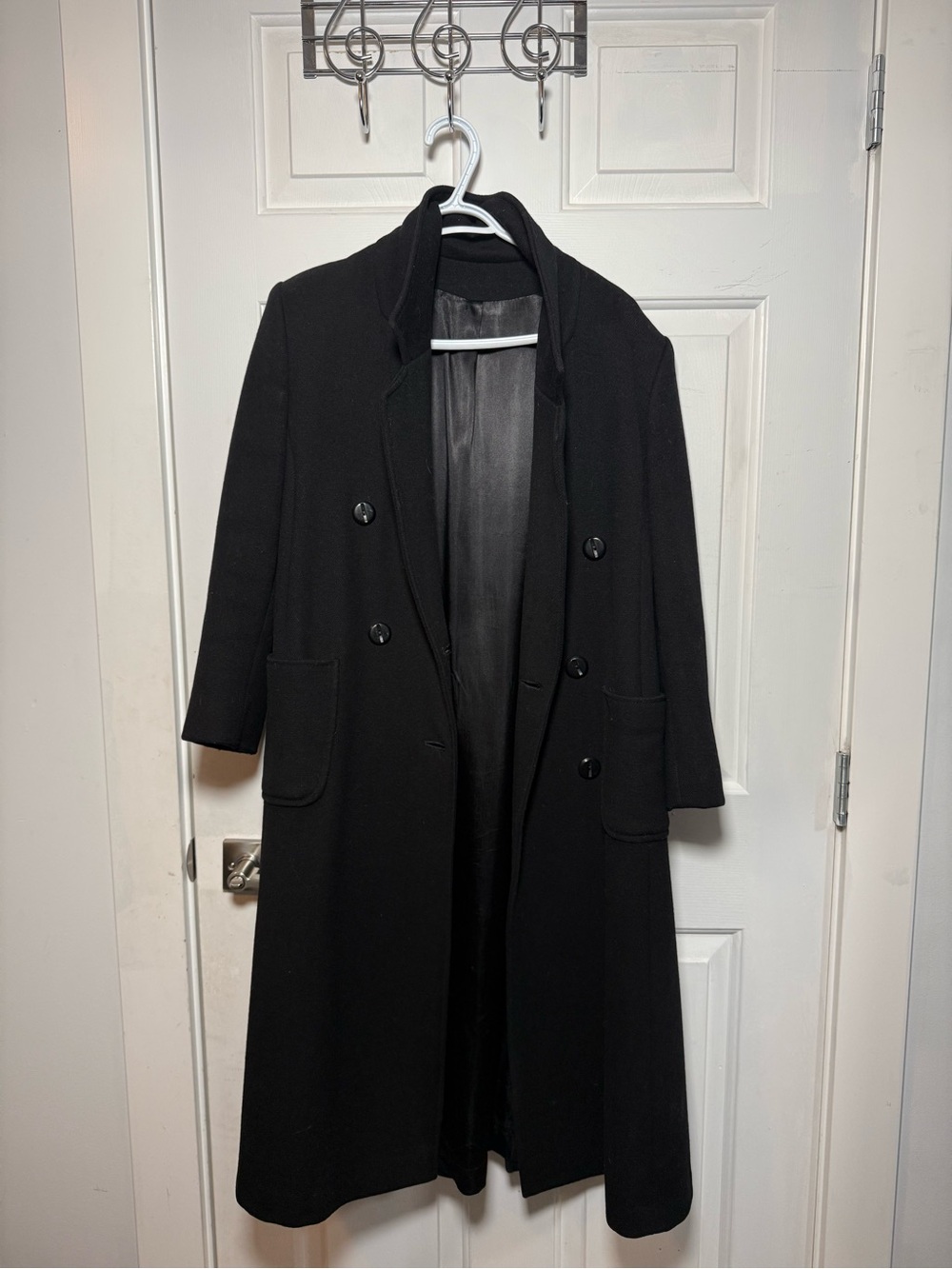 Vintage Anna 100% Pure Virgin Wool Black Maxi Coat